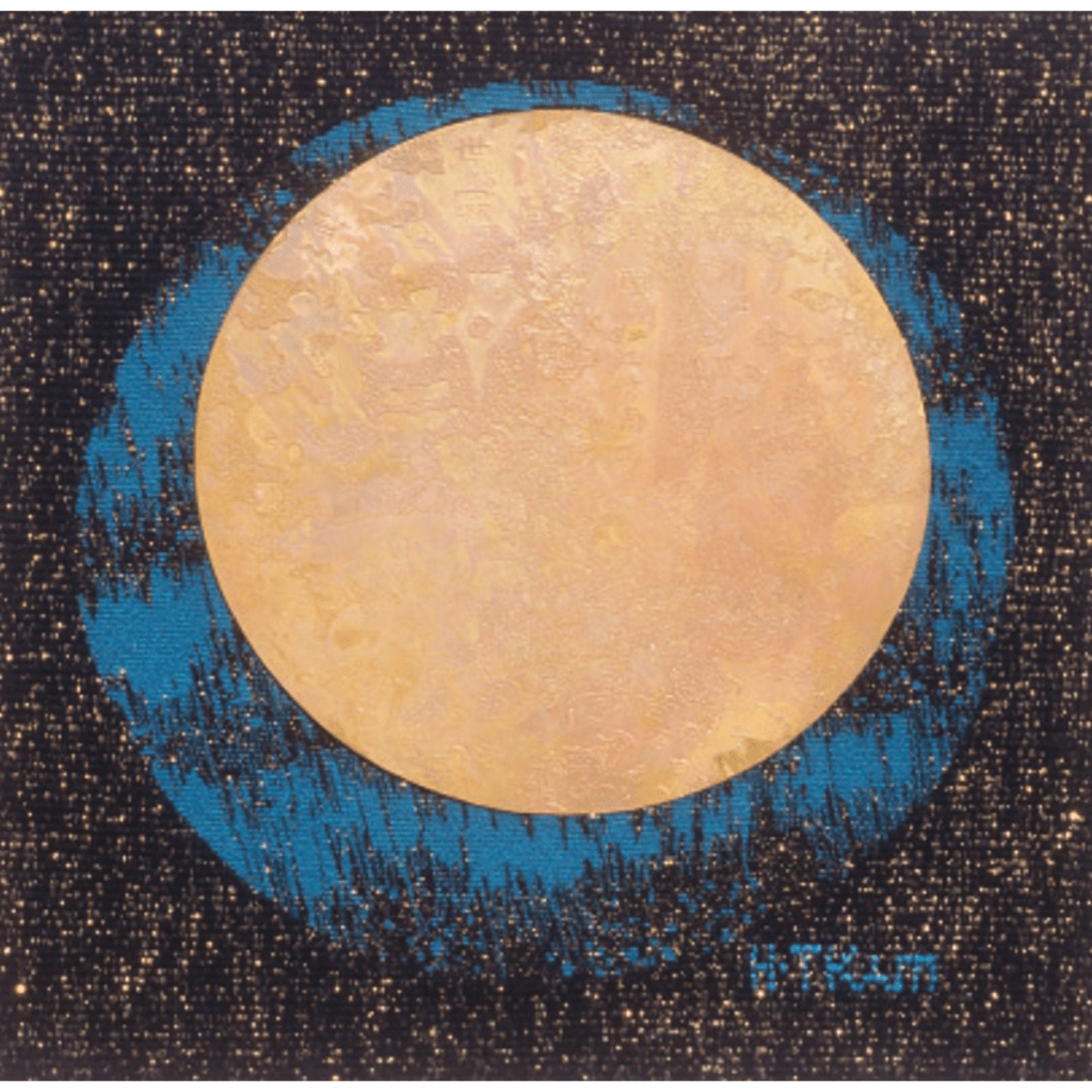 문자회화 Art Work with Characters / 20×20cm / Tapestry(Wool, Acryl. Gold, Silver Yarn), Copper plate
(Silk Screen Printing, Corrosion) / 1999