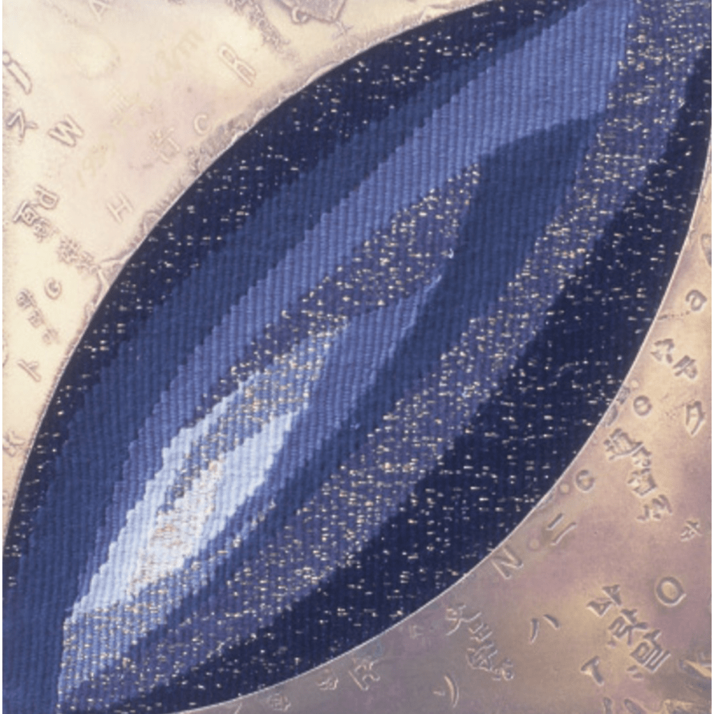 문자회화 Art Work with Characters / 20×20cm / Tapestry(Wool, Acryl. Gold, Silver Yarn), Copper plate
(Silk Screen Printing, Corrosion) / 1998