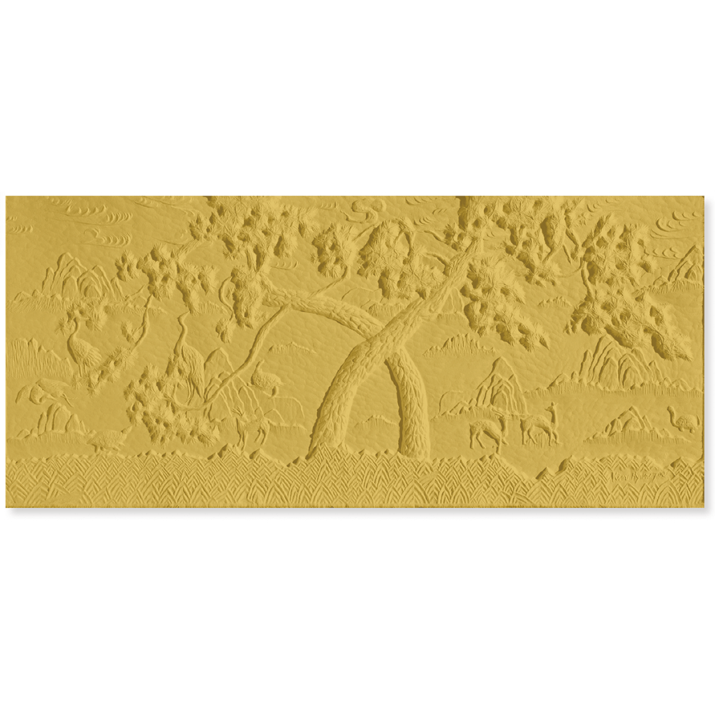 뉴 십장생 The New Ten Traditional Symbols of Longevity / 120×50cm / Korean Handmade Paper Hanji Relief /
Wood Plate, Carving / 2012