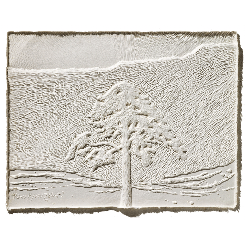 여명-백두산의 겨울 Dawn-Winter of Baekdu Mountain /
53×45cm / Korean Handmade Paper Hanji Relief /
Wood Plate, Carving / 2013